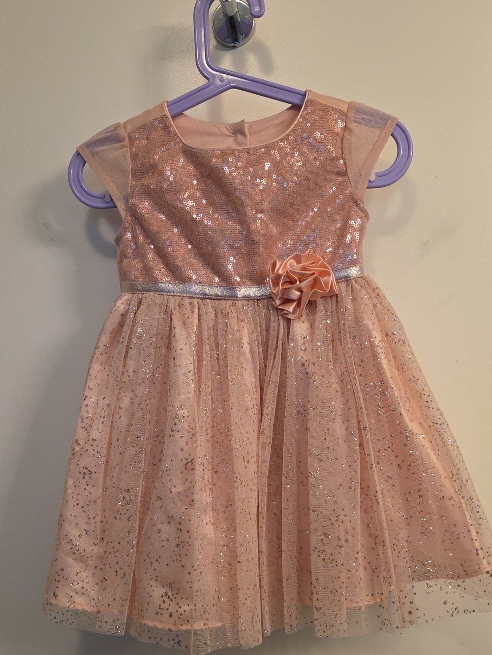 Jona Michelle Peach Pink Sequin Tulle Party Dress